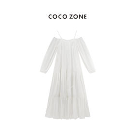COCO ZONE”露肩连衣裙“夏季纯色一字领吊带连衣裙宽松时尚长袖A字裙CC1B1205