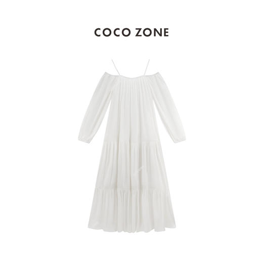 COCO ZONE”露肩连衣裙“夏季纯色一字领吊带连衣裙宽松时尚长袖A字裙CC1B1205 商品图0