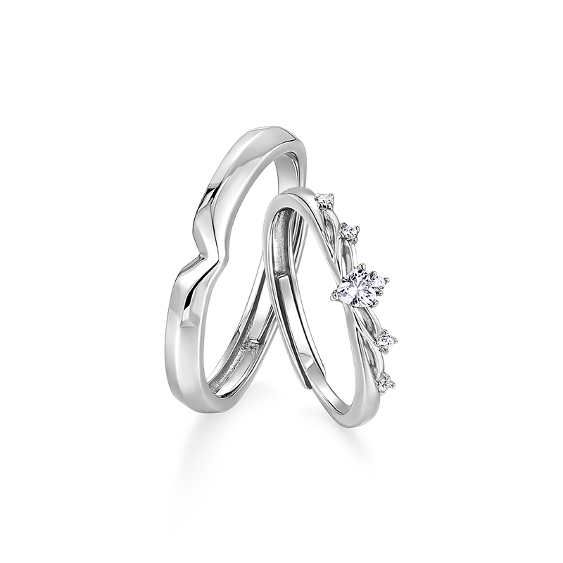 卡蒂罗/IDO联名 守护情侣对戒 925银以爱之名经典皇冠造型开口可调节设计一对 神圣浪漫简约闪耀配饰 女友 礼物 礼盒