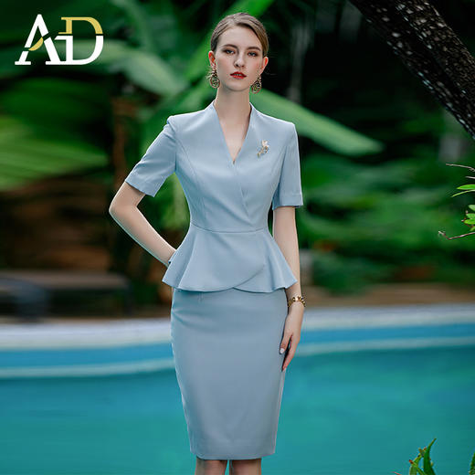 AD高端酒店工作服女商务接待工装夏季浅蓝色职业装西装套装女正装 商品图1