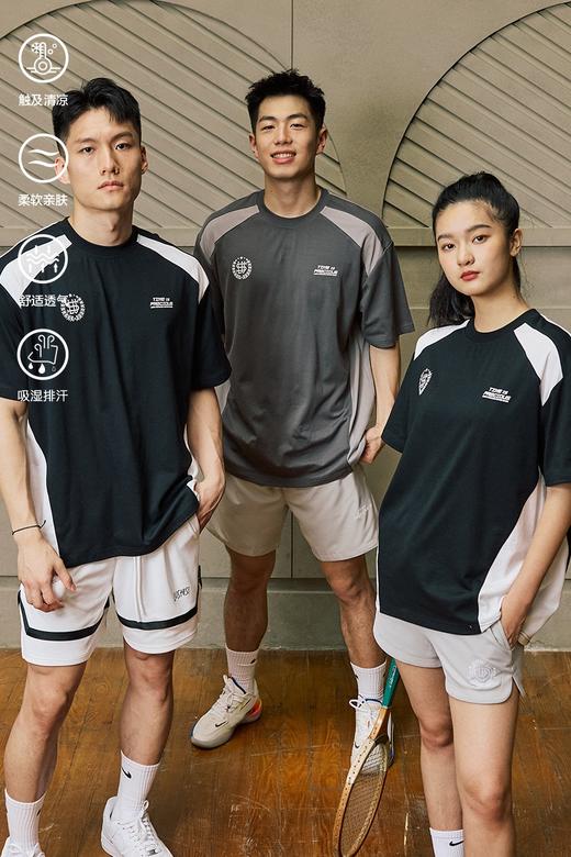 LUSHISI「速干吸湿」双色拼接主题拼色字母印花短袖运动风凉感t恤 商品图5