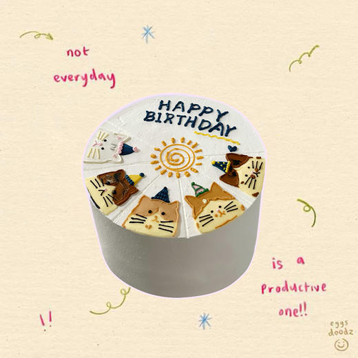 5只胖猫手绘生日蛋糕（同城配送） | 烤爱 商品图0