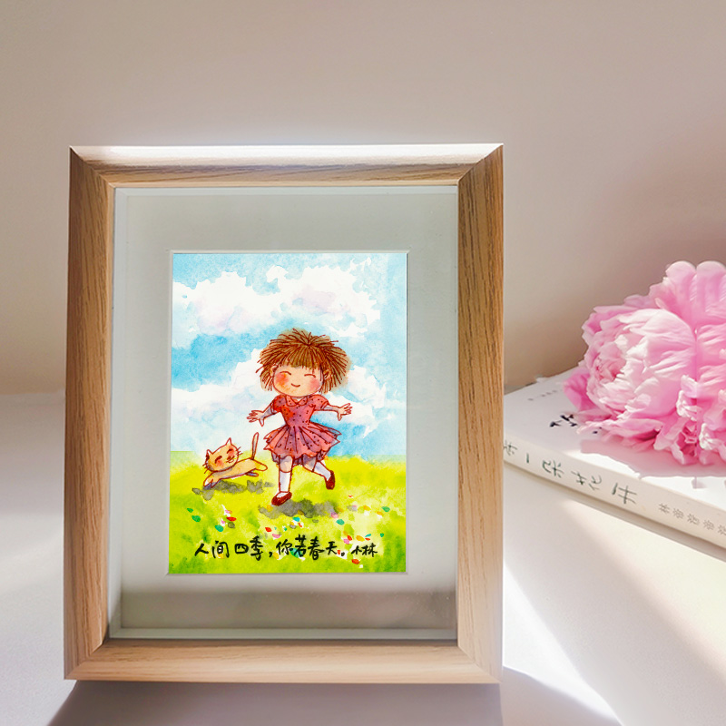 小林漫画  7寸原木色小摆台   馈赠礼品 时光纪念  一个小小摆台相框承载着满满的心意