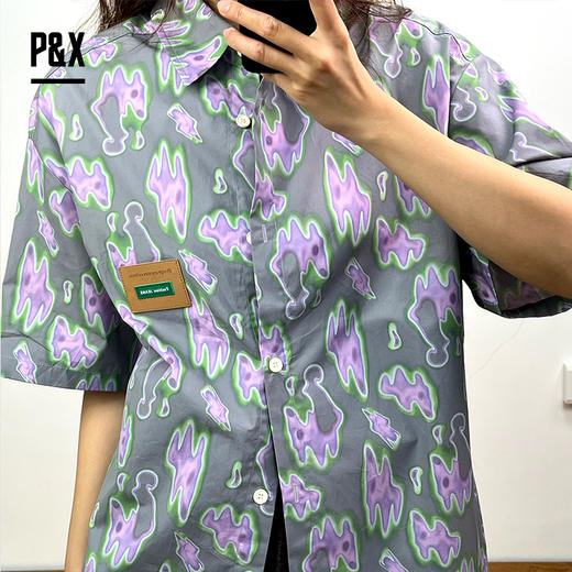 P&X设计师女装短款衬衫扎染满印时尚宽松衬衣 824205296 花色 商品图3