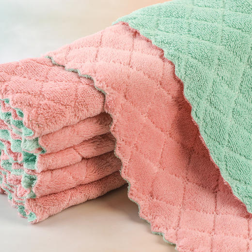 【轻松清洗,升级款珊瑚绒洗碗布】抹布不掉毛不沾油易清洗，家务清洁双面吸水擦桌布，珊瑚绒洗碗布厨房百货吸水加厚洗碗巾QQ 商品图0