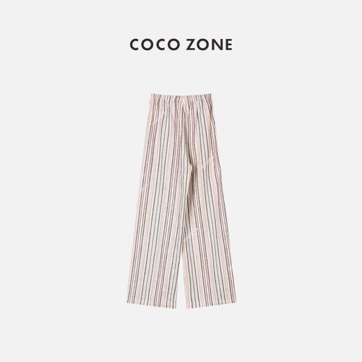 COCO ZONE 通勤风休闲彩色条纹系绳阔腿长裤 23C18869 商品图1