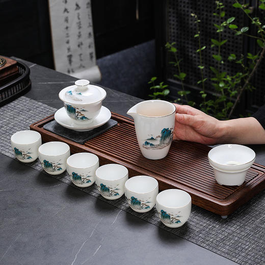 羊脂玉功夫茶具套装家用客厅轻奢中式办公室茶盘高档白瓷盖碗茶杯 商品图5