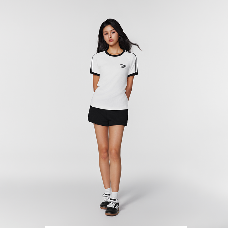 【A chock官方店】美式经典针织条纹拼接显瘦短袖街头甜辣女生t恤