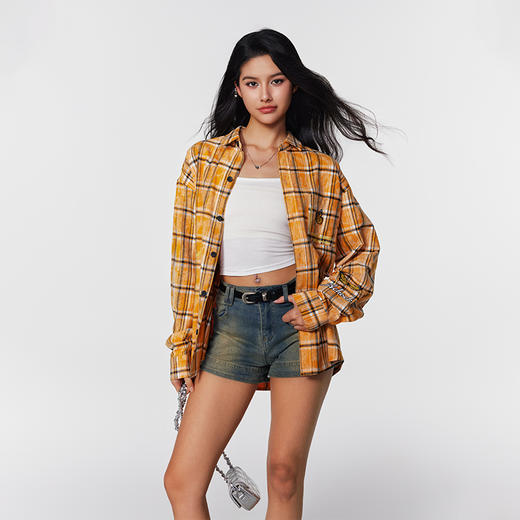 【Achock官方店】洗水做旧蝴蝶刺绣长袖衬衫美式街头春秋款外套男 商品图3