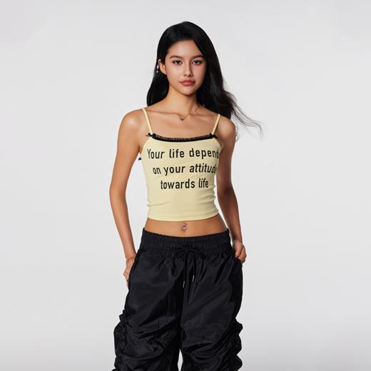 【Achock官方店】潮牌辣妹字母印花蕾丝吊带美式修身显瘦内搭打底 商品图1