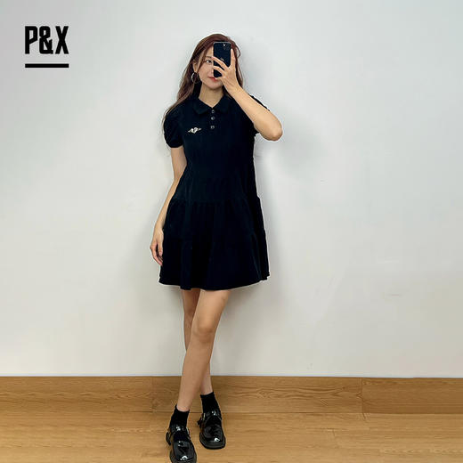 P&X设计师女装夏季连衣短裙 polo裙显瘦气质休闲824208275 黑色 商品图0
