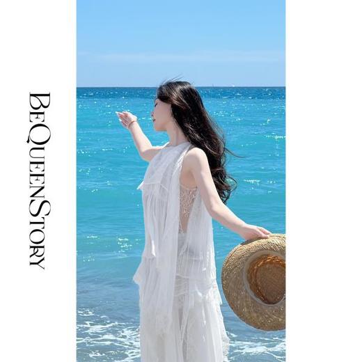 BeQueenStory 【冰果派对】随性飘逸拼接蕾丝挂脖A字上衣&多层半裙 商品图3