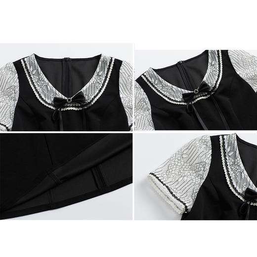 司歌弹力短袖连衣裙收腰小黑裙A891073X 商品图1