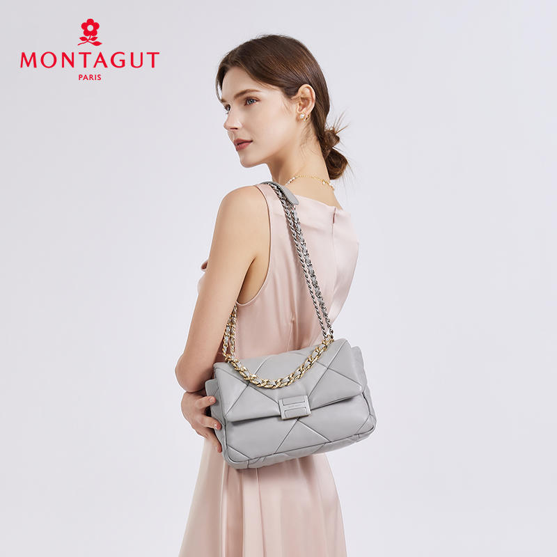 【高级羊皮系列】梦特娇时髦大菱格渐变链条斜挎包小号