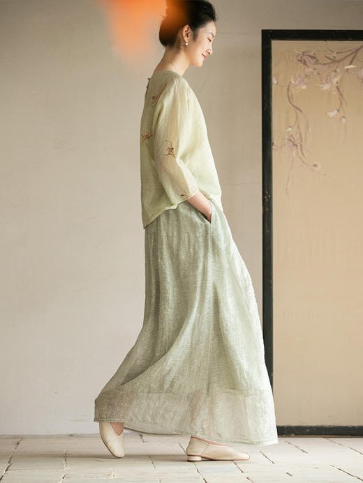 牧衣游原创 炒色进口棉麻半裙禅意质朴宽松百搭半身裙女新款 繁霜 商品图3