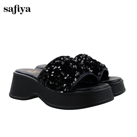 Safiya/索菲娅2024夏 松糕露趾亮片休闲厚底拖鞋 SF42110421 商品图1
