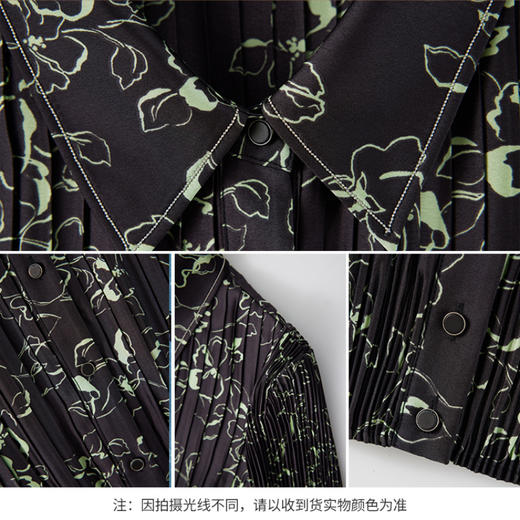 【商场同款】CJVJ516   “ 褶艺瘦瘦衫 ”   深色底上点缀植物的光影图案 新颖好看 高温一体成形的有节奏褶皱设计 增加立体感视觉美观 结构更显瘦自然贴合人体 商品图7