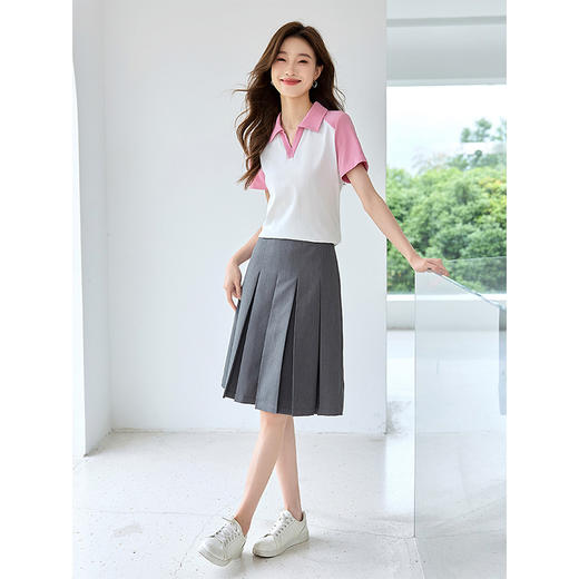 【专属特价】熙世界运动风撞色POLO衫女2025夏新款休闲翻领短袖t恤凉感上衣 商品图3