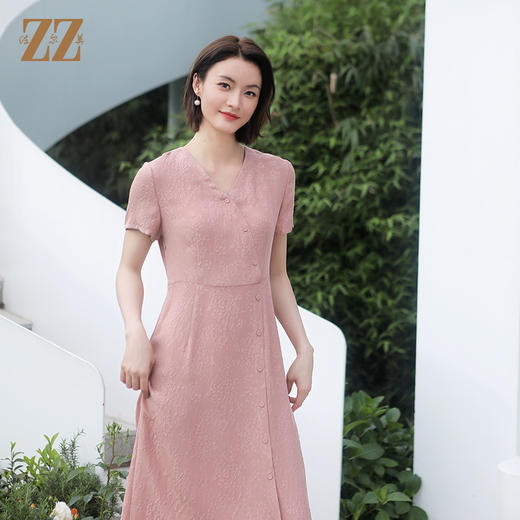 佐尔美夏季新款 气质优雅绣花桑蚕丝中长连衣裙女 E32LS100 商品图3