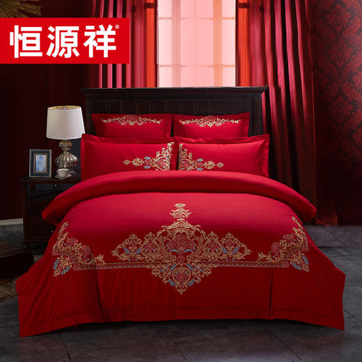恒源祥 百花争妍 全棉绣花婚庆四件套 商品图0