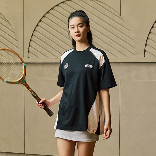 LUSHISI「速干吸湿」双色拼接主题拼色字母印花短袖运动风凉感t恤 商品图3