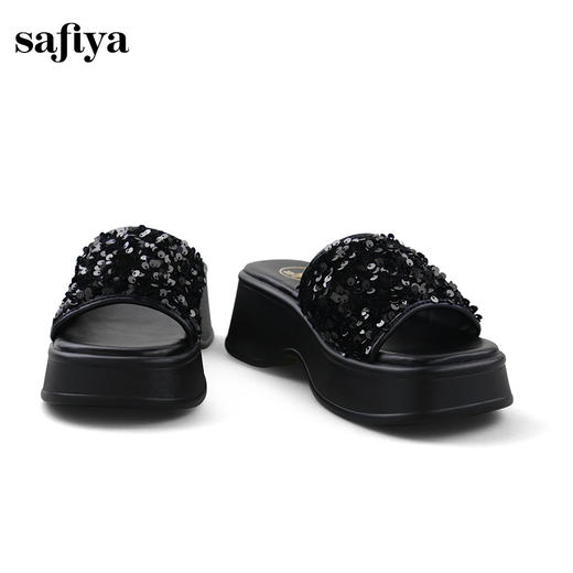 Safiya/索菲娅2024夏 松糕露趾亮片休闲厚底拖鞋 SF42110421 商品图5