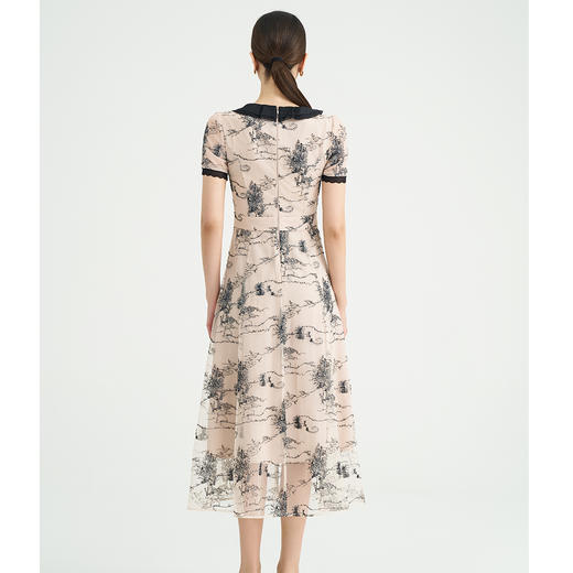 司歌v领网纱刺绣短袖收腰连衣裙A891464M 商品图2