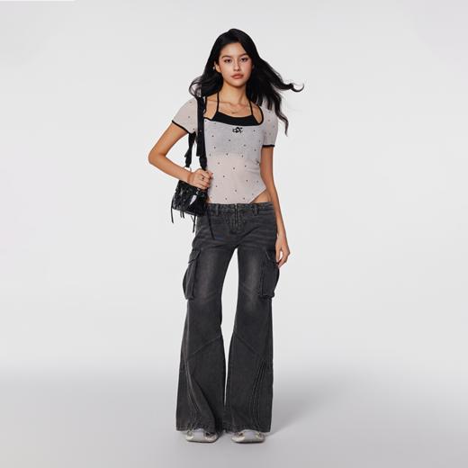 【Achock官方店】高街辣妹纯欲风假两件短袖T恤潮牌夏款吊带背心 商品图3