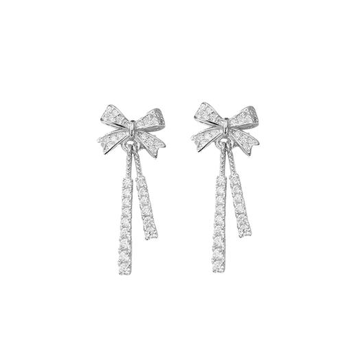卡蒂罗/KADER 蝴蝶结流苏耳钉 925银轻奢小巧甜美高级感镶嵌闪锆元气少女结满钻耳饰 灵动气质 送女生 礼盒 礼物 商品图0