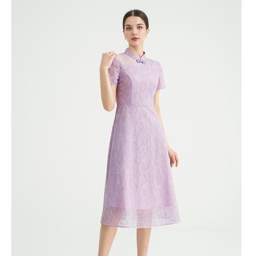 司歌刺绣国风优雅短袖连衣裙收腰显瘦A891445M 商品图2