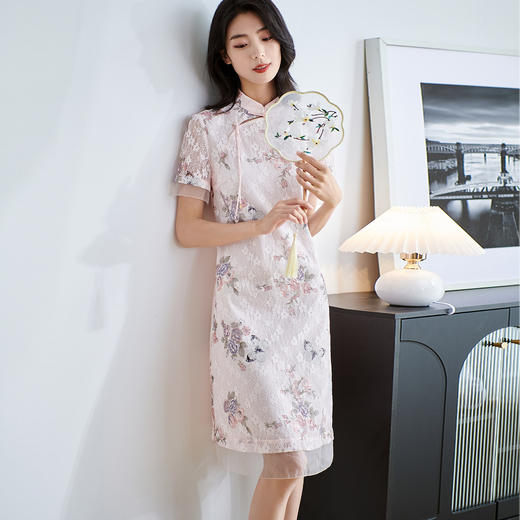 剩S/M 米思阳【新中式旗袍】2025夏季中国风蕾丝印花裙显瘦连衣裙2231 商品图5