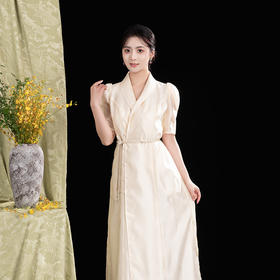 荷言GL 闻笛赋 夏季轻奢显瘦气质长款旗袍裙曲水云鹤纹提花