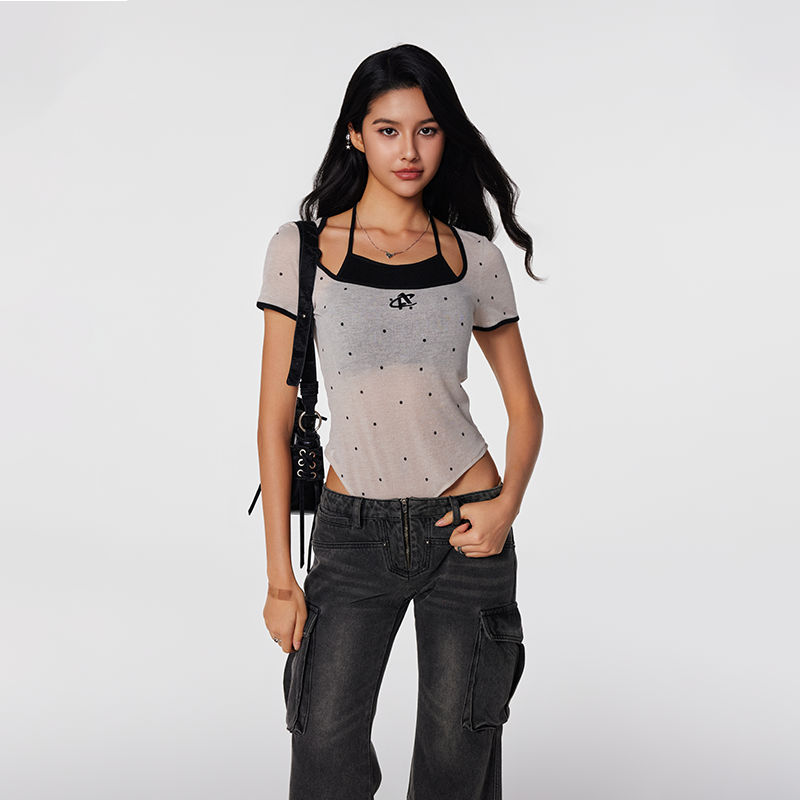 【Achock官方店】高街辣妹纯欲风假两件短袖T恤潮牌夏款吊带背心