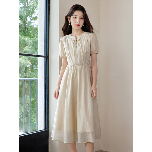 【专属特价】熙世界新中式莱赛尔天丝连衣裙夏2025新款收腰显瘦盘扣国风裙子 商品图1