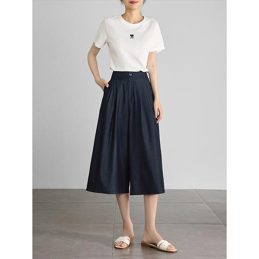 【五折购】熙世界牛仔蓝八分裙裤女2025夏新款休闲垂感宽松裤子阔腿山本裤 商品图3