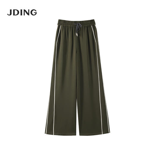 【商场同款】CJTJ515  “ 橄榄绿直筒裤 ” 摩登文艺范儿 阔腿长裤腿部放松包容显瘦 侧面撞色细条纹时尚有视觉拉长腿部效果 材质细腻轻薄 垂滑好打理 商品图3