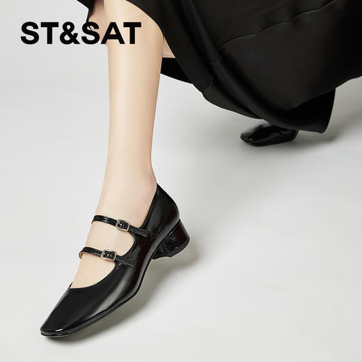 星期六时髦方头双条带粗跟玛丽珍SSC1111179 商品图7