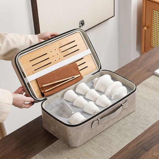 旅行茶具套装羊脂玉家用户外便携式收纳泡茶杯露营功夫茶具高档白 商品图1