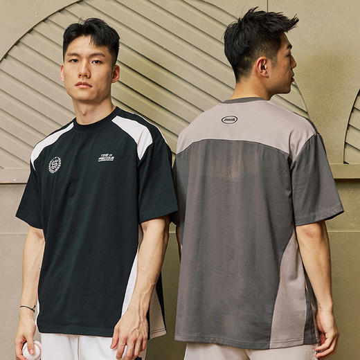 LUSHISI「速干吸湿」双色拼接主题拼色字母印花短袖运动风凉感t恤 商品图1