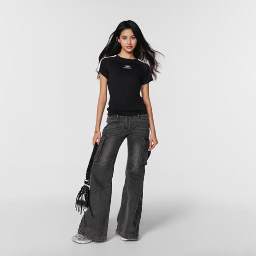 【Achock官方店】 美式复古经典拼接条纹显瘦t恤基础logo印花短袖 商品图1