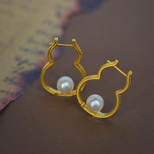 龢盒原创 古典通勤款·满钻akoya珍珠葫芦耳坠 商品图3