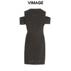 转款下架-VIMAGE纬漫纪夏季新款V领时尚OL漏肩通勤气质修身显瘦连衣裙V2107761 商品缩略图4