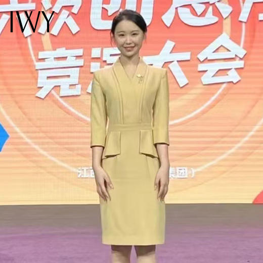 IWY/黄色高端教师录课正式场合连衣裙女修身主持人演讲比赛西装裙Q749-Y 商品图3