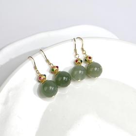 s925和田玉耳坠-青黄口葫芦圆珠