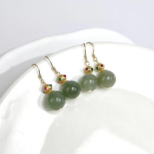 s925和田玉耳坠-青黄口葫芦圆珠 商品图0