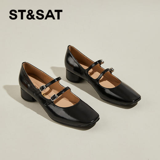 星期六时髦方头双条带粗跟玛丽珍SSC1111179 商品图3