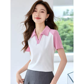 【专属特价】熙世界运动风撞色POLO衫女2025夏新款休闲翻领短袖t恤凉感上衣
