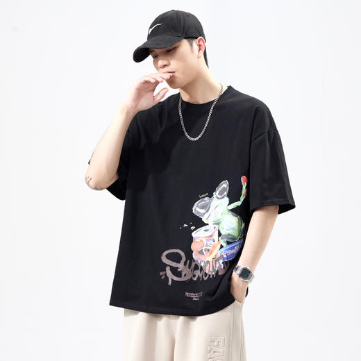 【100%纯棉】【新款DQ】大依优型大码短袖T恤圆领胸前印花加肥加大男士大号弹力透气舒适半袖夏装潮款 商品图2