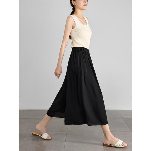 【专属特价】熙世界雪纺裤裙夏季2025新款高腰垂感宽松休闲百褶八分阔腿裤子 商品图2