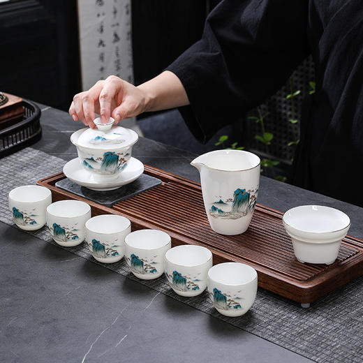 羊脂玉功夫茶具套装家用客厅轻奢中式办公室茶盘高档白瓷盖碗茶杯 商品图1
